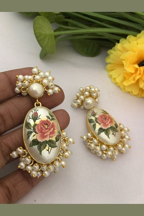 Aganya kreation Earrings Alison Real Pearl Earrings - Elegant Brass & Gold Plating