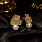 Aganya kreation Earrings American Diamond Three Leaf Pearl Drop Earrings – Nano Setting | Gold & Silver