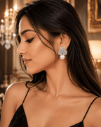 Aganya kreation Earrings American Diamond Three Leaf Pearl Drop Earrings – Nano Setting | Gold & Silver