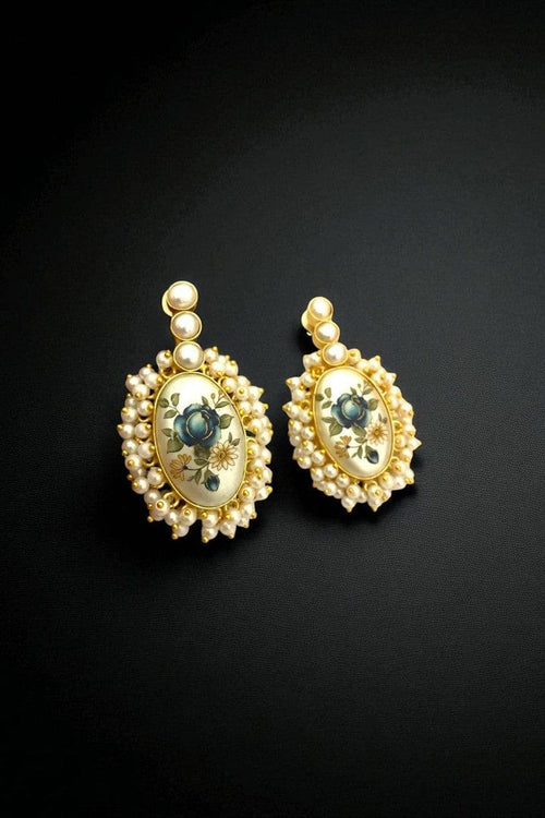 Aganya kreation Earrings Arunima Real Pearl Earrings - Elegant Brass & Gold Design