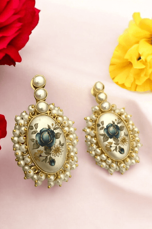 Aganya kreation Earrings Arunima Real Pearl Earrings - Elegant Brass & Gold Design
