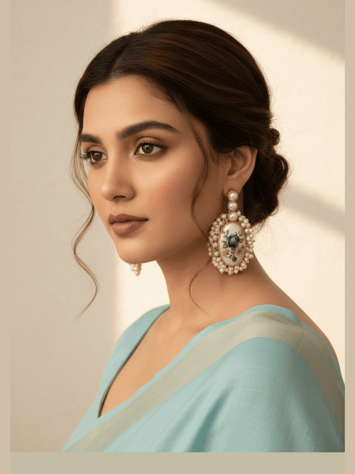 Aganya kreation Earrings Arunima Real Pearl Earrings - Elegant Brass & Gold Design