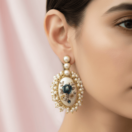 Aganya kreation Earrings Arunima Real Pearl Earrings - Elegant Brass & Gold Design