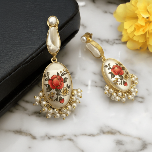 Aganya kreation Earrings Ati Real Pearl Earrings - Elegant Brass & Gold Plated Design