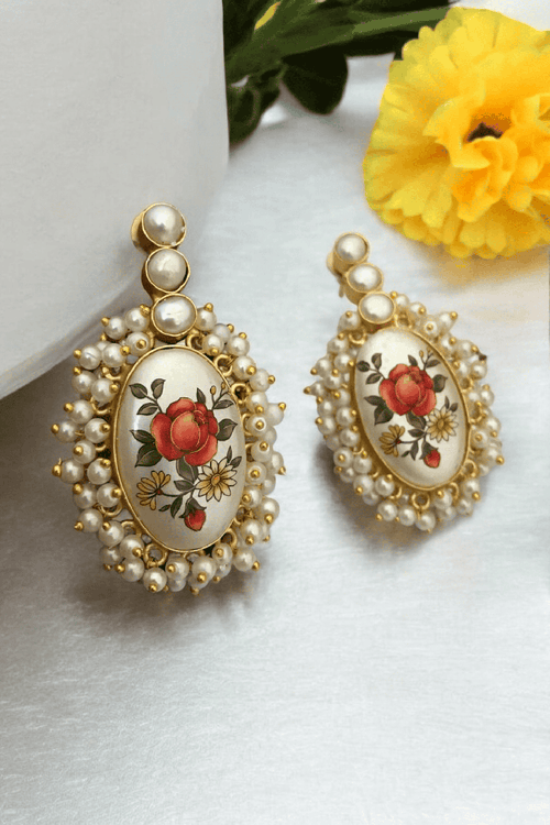 Aganya kreation Earrings Bhavini Real Pearl Earrings - Elegant Brass & Gold Design