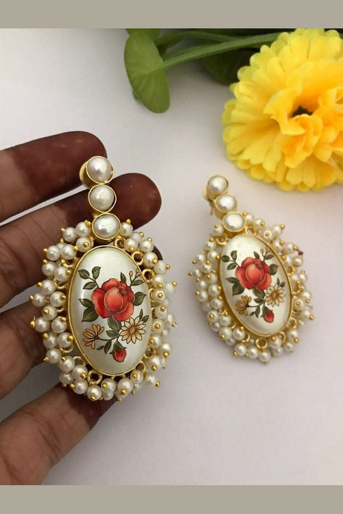 Aganya kreation Earrings Bhavini Real Pearl Earrings - Elegant Brass & Gold Design