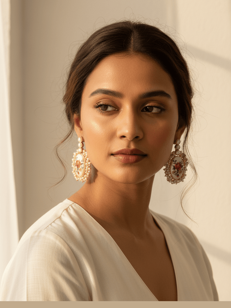 Aganya kreation Earrings Bhavini Real Pearl Earrings - Elegant Brass & Gold Design