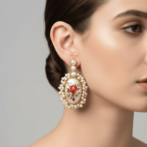 Aganya kreation Earrings Bhavini Real Pearl Earrings - Elegant Brass & Gold Design