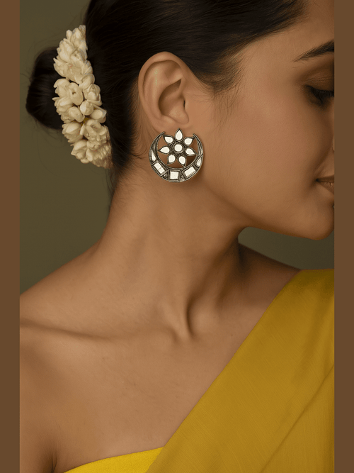 Aganya kreation Earrings Chandra Earrings - Exquisite Moon Shaped Mirror Jewelry