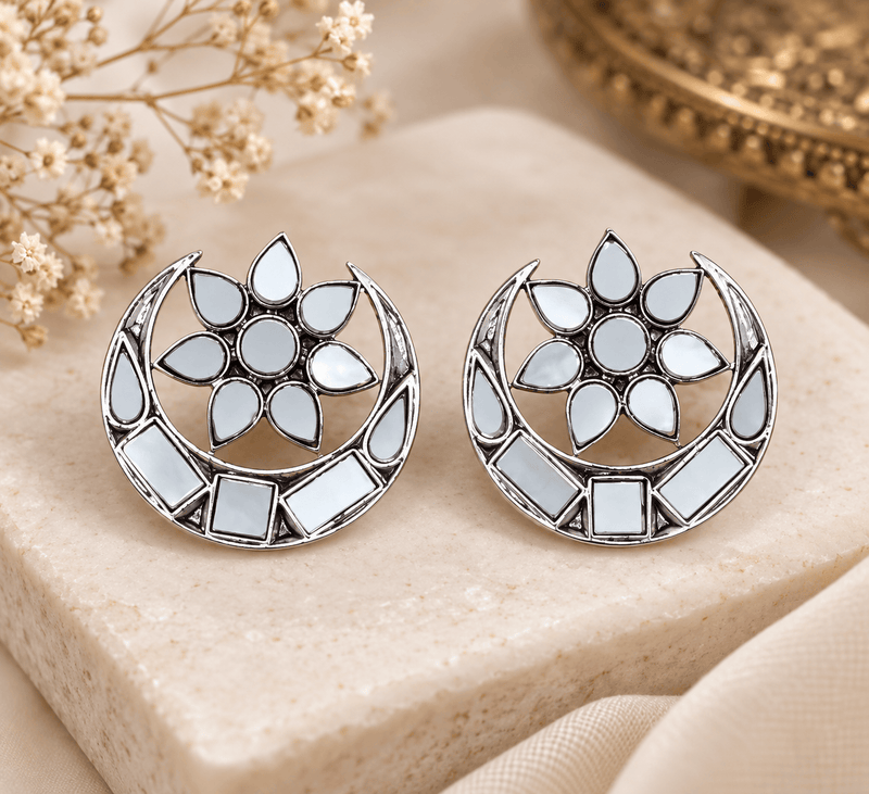 Aganya kreation Earrings Chandra Earrings - Exquisite Moon Shaped Mirror Jewelry