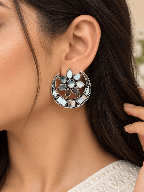 Aganya kreation Earrings Chandra Earrings - Exquisite Moon Shaped Mirror Jewelry