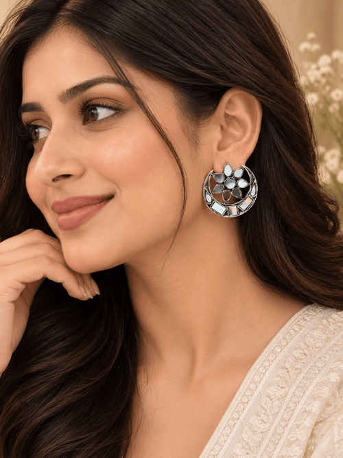 Aganya kreation Earrings Chandra Earrings - Exquisite Moon Shaped Mirror Jewelry