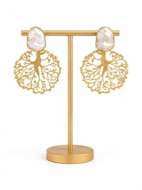 Aganya kreation Earrings Chandrika Real Pearl Earrings — Organic Baroque Forms in 22k Gold-Plated Brass