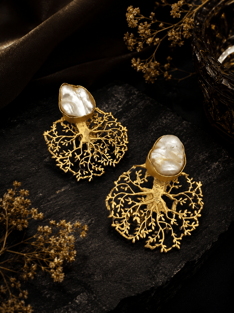 Aganya kreation Earrings Chandrika Real Pearl Earrings — Organic Baroque Forms in 22k Gold-Plated Brass