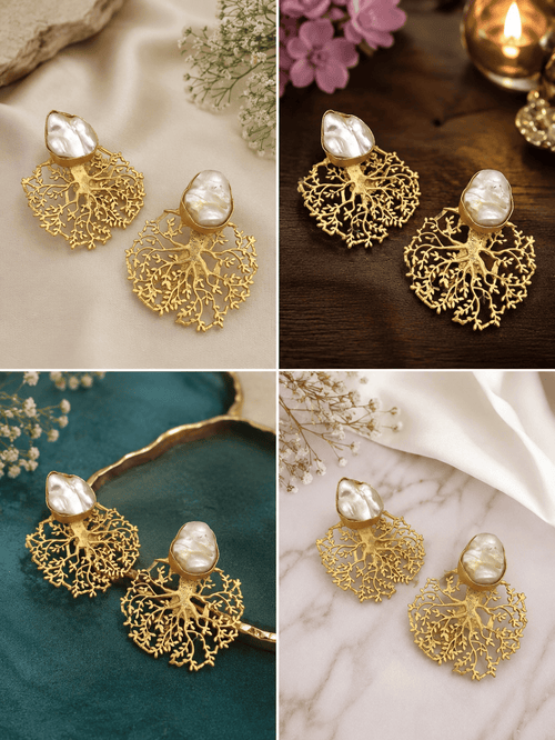Aganya kreation Earrings Chandrika Real Pearl Earrings — Organic Baroque Forms in 22k Gold-Plated Brass