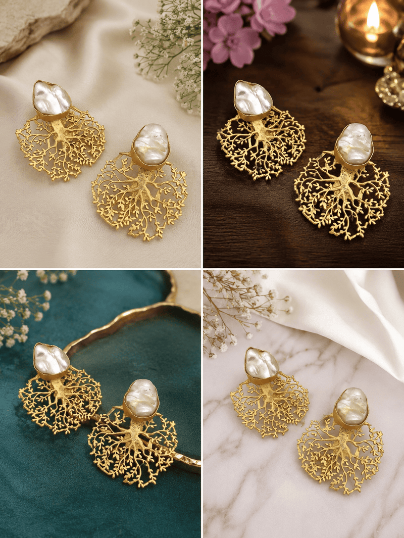 Aganya kreation Earrings Chandrika Real Pearl Earrings — Organic Baroque Forms in 22k Gold-Plated Brass