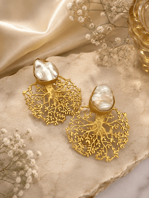 Aganya kreation Earrings Chandrika Real Pearl Earrings — Organic Baroque Forms in 22k Gold-Plated Brass