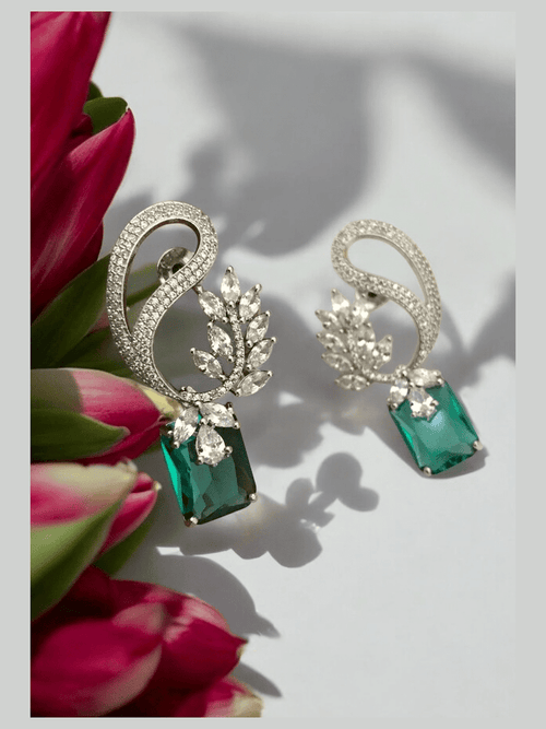 Aganya kreation Earrings Cynthia Earrings - Elegant Silver Plated Jewelry Green