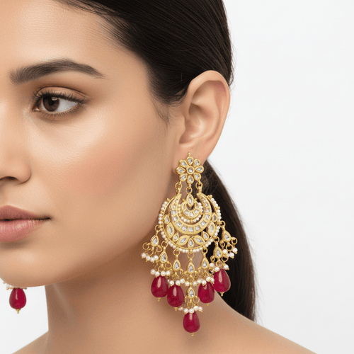 Aganya kreation Earrings Droplets Earrings - Exquisite Kundan Jewelry by Aganya Kreation