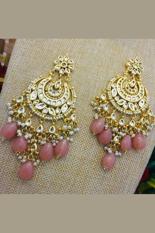 Aganya kreation Earrings Droplets Earrings - Exquisite Kundan Jewelry by Aganya Kreation Peach