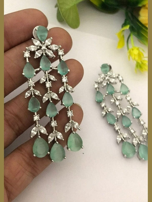 Aganya kreation Earrings Elegant Elsa Earrings - Silver Plated with AD Stones