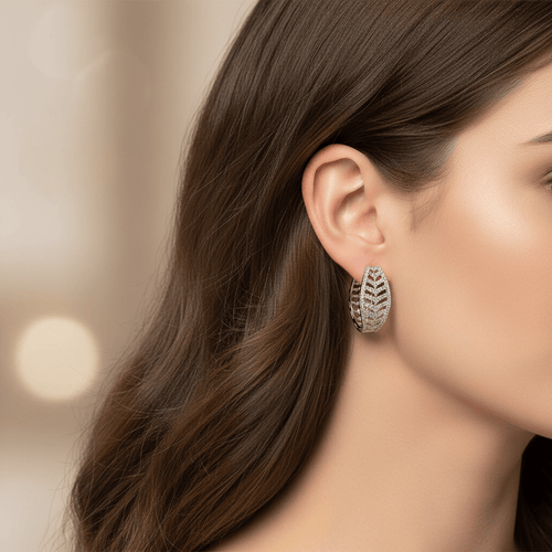 Aganya kreation Earrings Elegant Leaf Baliya - Alloy Jewelry with CZ Stones