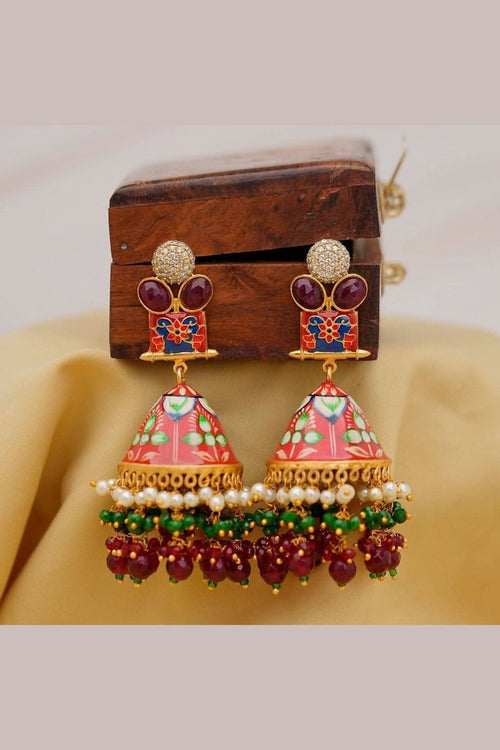 Aganya kreation Earrings Elegant Meenakari Earrings - Royalty in Every Detail Red