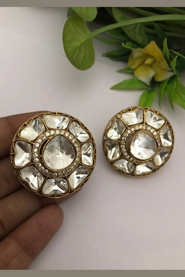 Aganya kreation Earrings Elegant Vidya Polki Kundan Earrings - Antique Plated