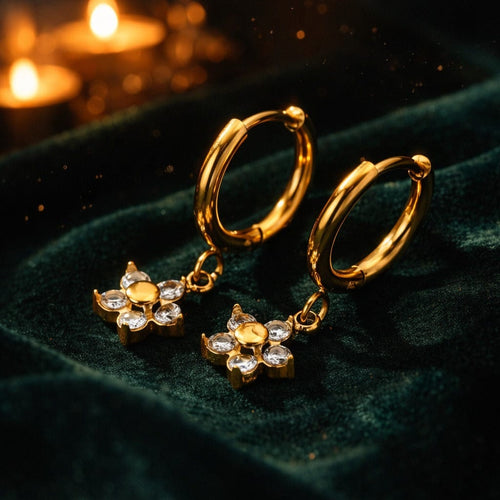 Floral Earrings 18k Gold Plated 316L Grade Stainless Steel Waterproof Female Jewellery