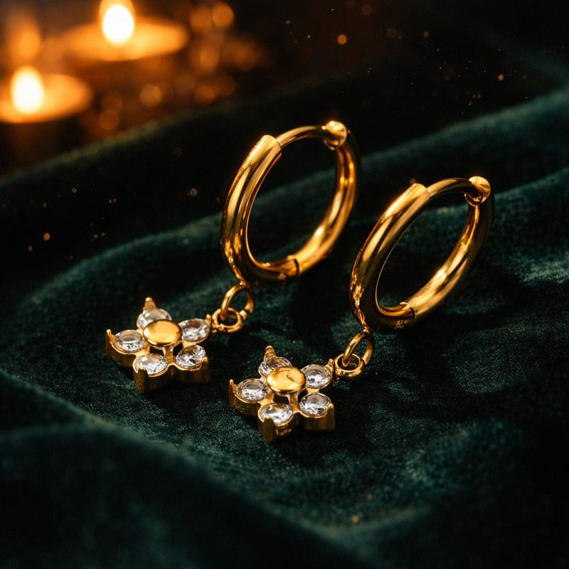 Floral Earrings 18k Gold Plated 316L Grade Stainless Steel Waterproof Female Jewellery