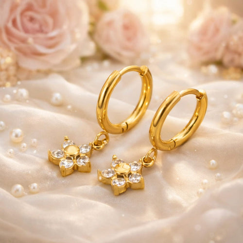 Floral Earrings 18k Gold Plated 316L Grade Stainless Steel Waterproof Female Jewellery