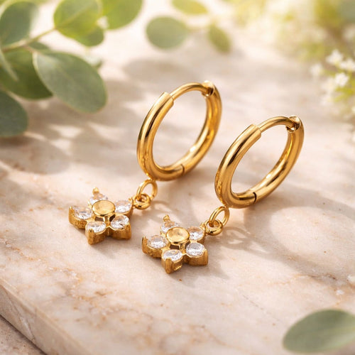 Floral Earrings 18k Gold Plated 316L Grade Stainless Steel Waterproof Female Jewellery