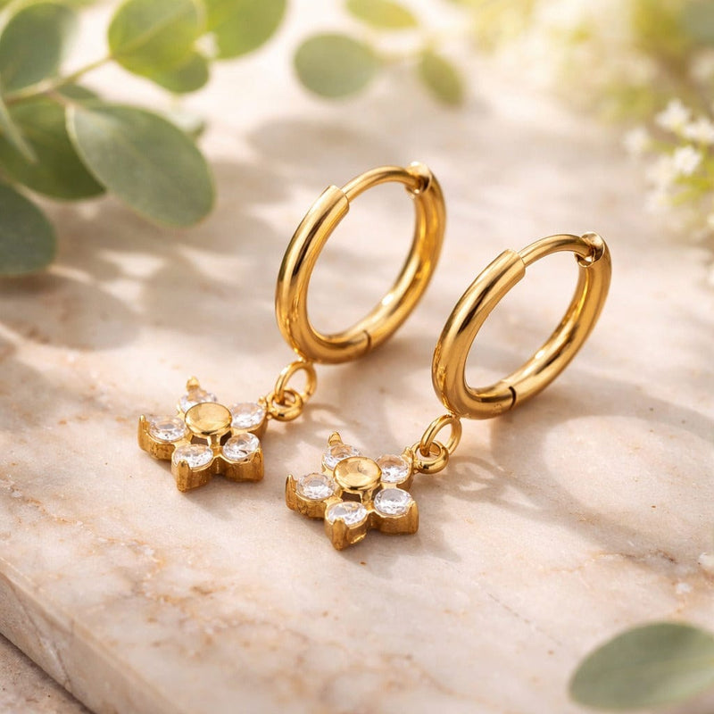 Floral Earrings 18k Gold Plated 316L Grade Stainless Steel Waterproof Female Jewellery