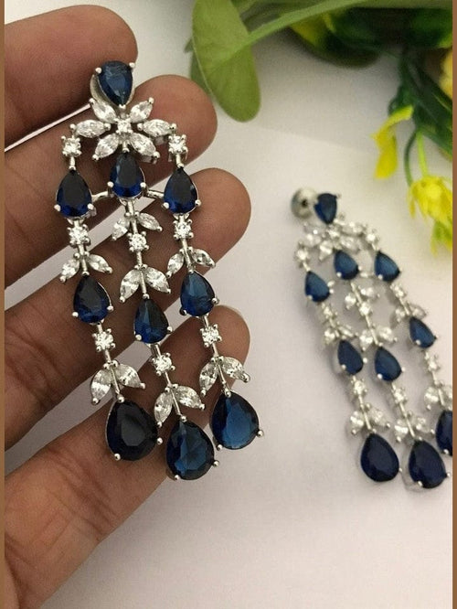 Aganya kreation Earrings Gulnaz Designer Earrings - Elegant Silver Plated Jewelry Sapphire blue