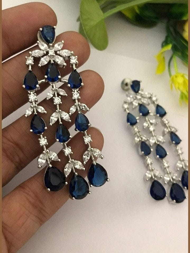 Aganya kreation Earrings Gulnaz Designer Earrings - Elegant Silver Plated Jewelry Sapphire blue