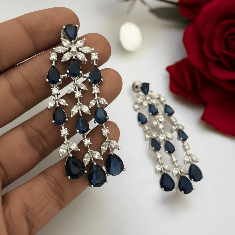 Aganya kreation Earrings Gulnaz Designer Earrings - Elegant Silver Plated Jewelry Sapphire blue