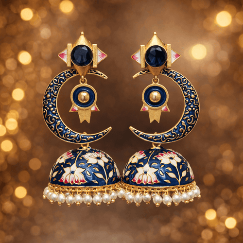 Aganya kreation Earrings Half Moon Jhumki - Elegant Chand Jhumki Jewelry Royal Blue