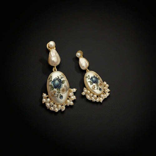 Aganya kreation Earrings Helena Real Pearl Earrings - Elegant Brass & Gold Plating