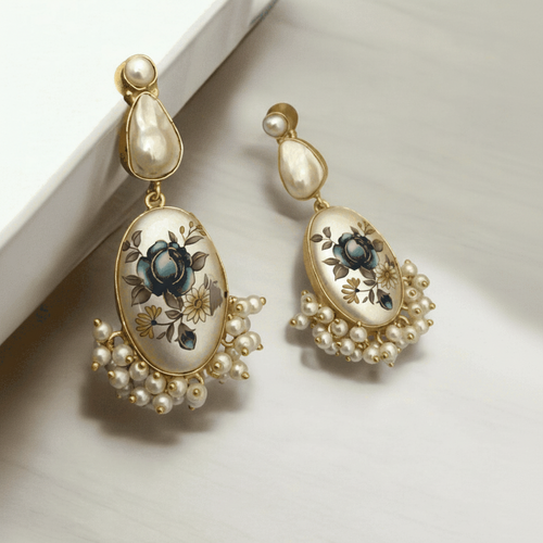 Aganya kreation Earrings Helena Real Pearl Earrings - Elegant Brass & Gold Plating