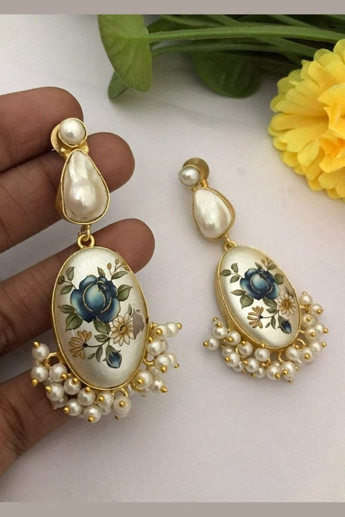 Aganya kreation Earrings Helena Real Pearl Earrings - Elegant Brass & Gold Plating