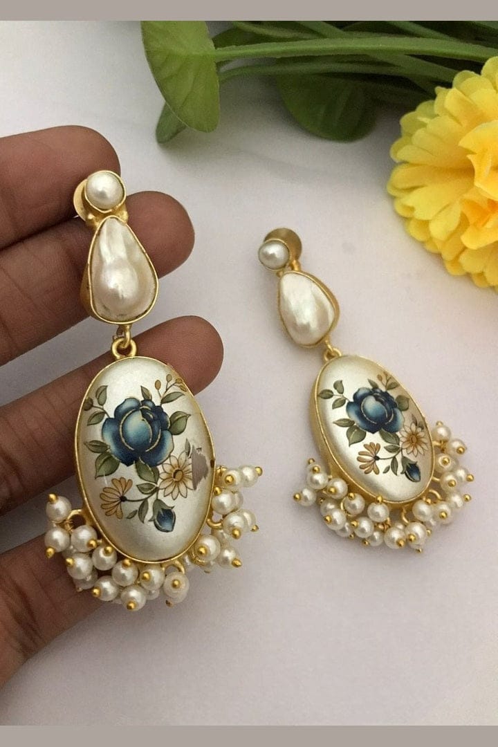 Aganya kreation Earrings Helena Real Pearl Earrings - Elegant Brass & Gold Plating