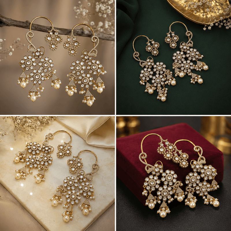Aganya kreation Earrings Karishma Kundan Ear Cuffs - Ethnic Elegance