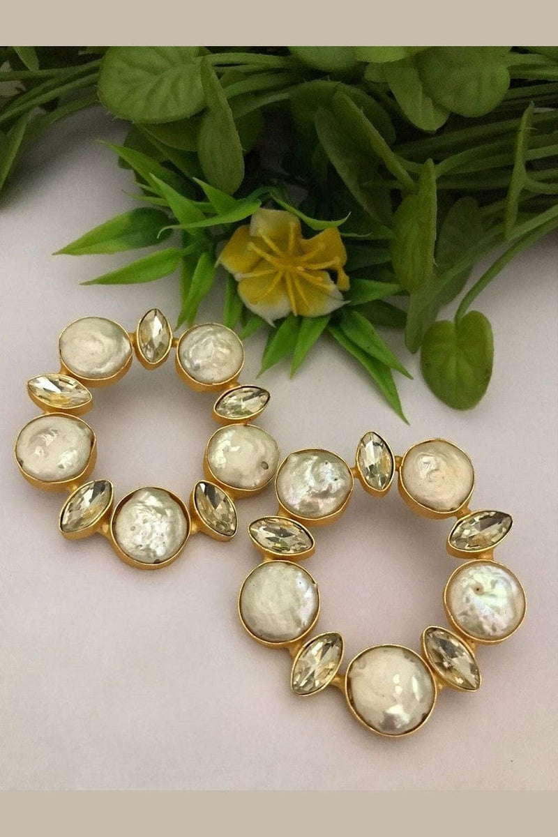 Aganya kreation Earrings Livia Real Pearl Hoops - Elegant Brass Earrings