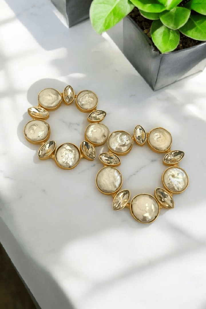 Aganya kreation Earrings Livia Real Pearl Hoops - Elegant Brass Earrings