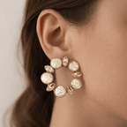 Aganya kreation Earrings Livia Real Pearl Hoops - Elegant Brass Earrings