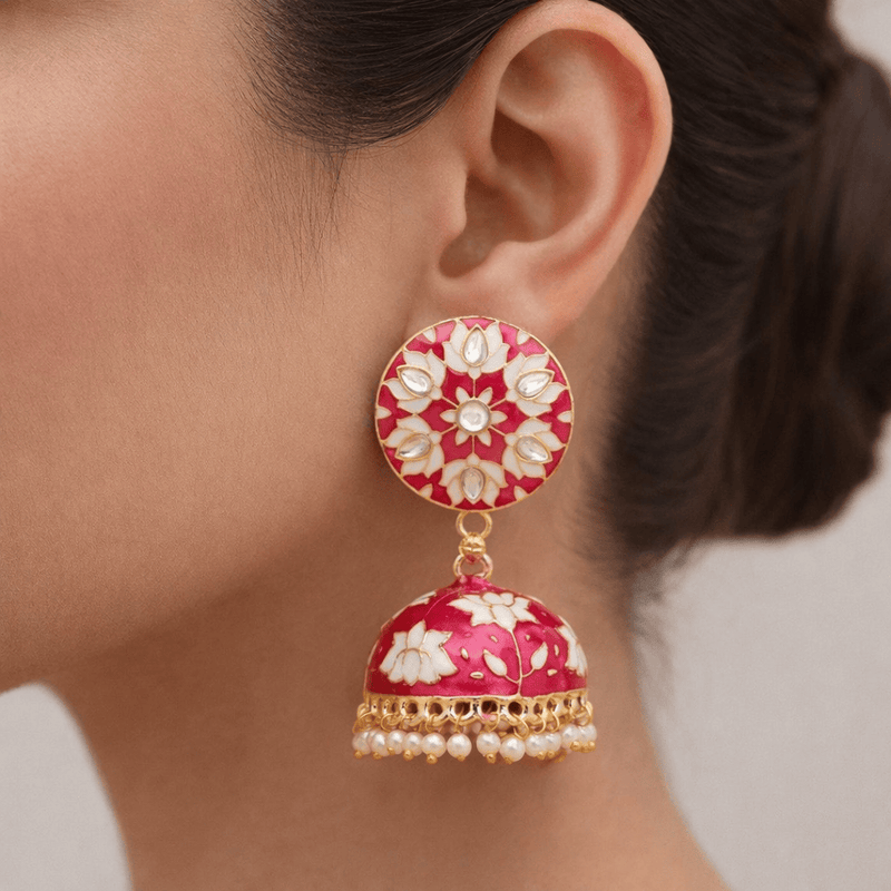 Aganya kreation Earrings Lotus Earing - Exquisite Meenakari & Brass Jewelry