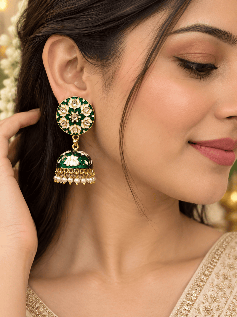Aganya kreation Earrings Lotus Earing - Exquisite Meenakari & Brass Jewelry