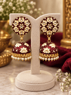 Aganya kreation Earrings Lotus Earing - Exquisite Meenakari & Brass Jewelry Mehroon & White