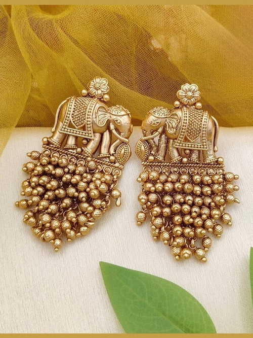 Aganya kreation Earrings Maneka Antique Matte Finish Elephant Jhumka Earrings Golden