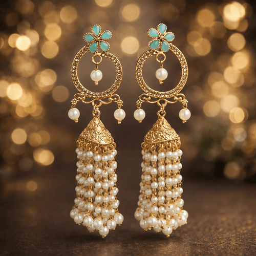 Aganya kreation Earrings Mint Pearl Cascade Jhumka